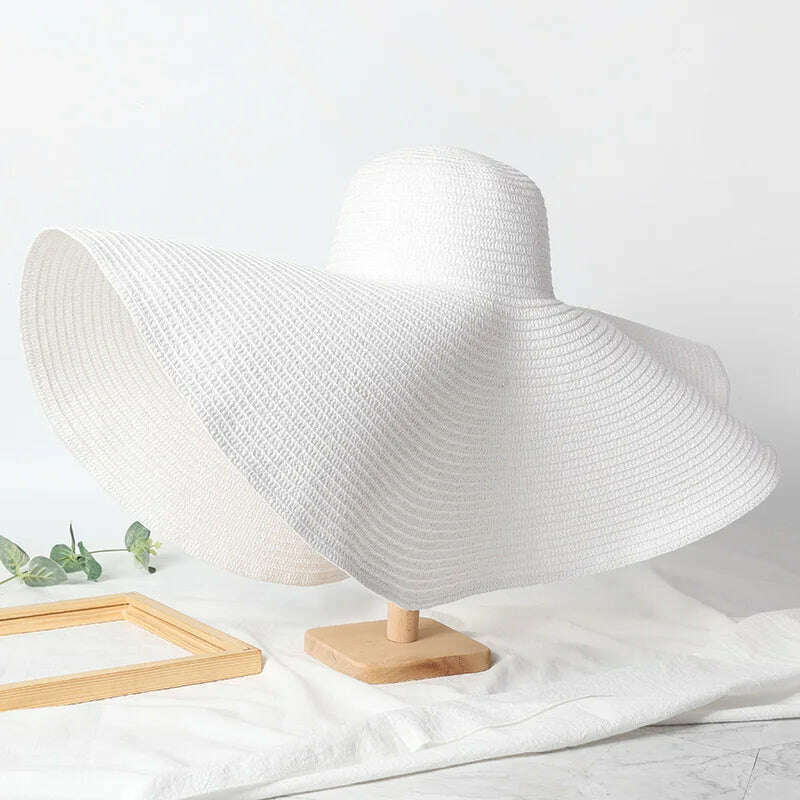 Summer 70cm Large Wide Brim Sun Hats For Women Oversized Beach Hat Foldable Travel Straw Hat Lady UV Protection Sun Shade Hat - KIMLUD