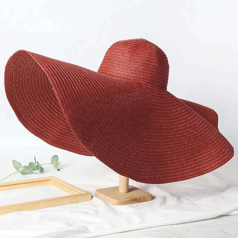 KIMLUD, Summer 70cm Large Wide Brim Sun Hats For Women Oversized Beach Hat Foldable Travel Straw Hat Lady UV Protection Sun Shade Hat, wine red / 54-57cm, KIMLUD APPAREL - Womens Clothes