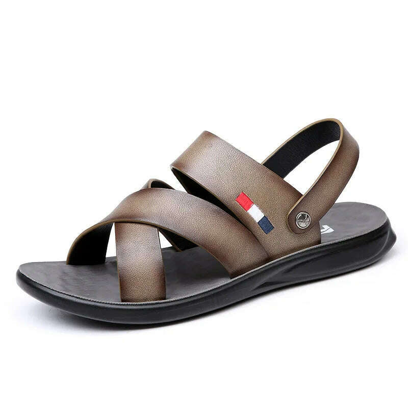 KIMLUD, Summer Brand Men's Sandals Fashion designer sandals Beach Leather Sandals mens High Quality Outdoor Casual Shoes big size：38-48, Khaki / 48, KIMLUD APPAREL - Womens Clothes