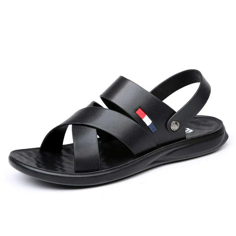 KIMLUD, Summer Brand Men's Sandals Fashion designer sandals Beach Leather Sandals mens High Quality Outdoor Casual Shoes big size：38-48, Black / 46, KIMLUD APPAREL - Womens Clothes