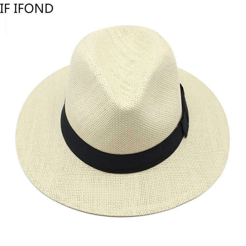 Summer Casual Paper Straw Sun Hats Men Panama Trilby Jazz Hat Outdoor UV Protection Beach Cap Bonnet - KIMLUD