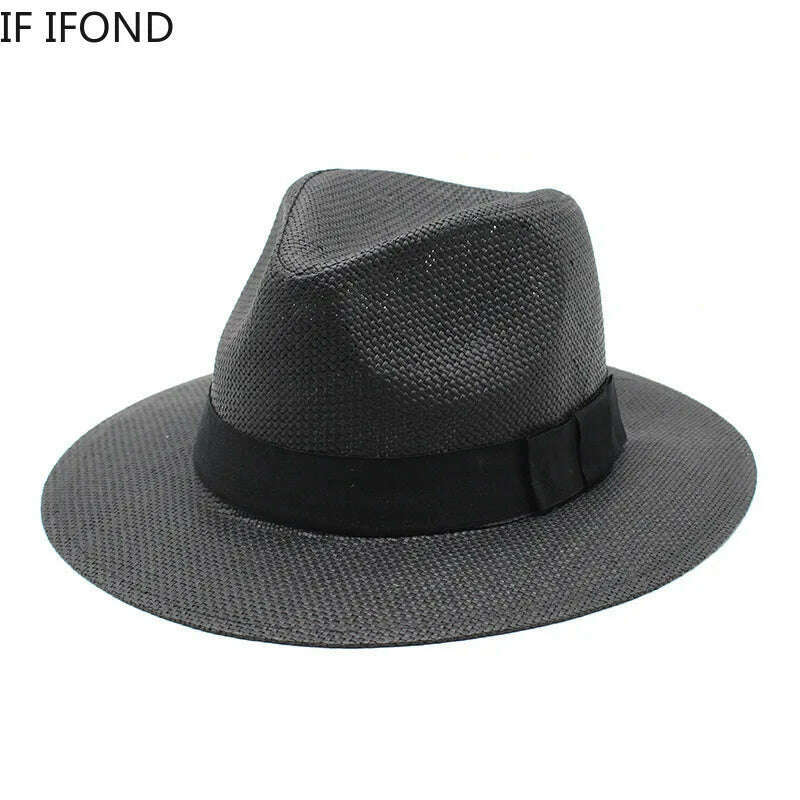 Summer Casual Paper Straw Sun Hats Men Panama Trilby Jazz Hat Outdoor UV Protection Beach Cap Bonnet - KIMLUD