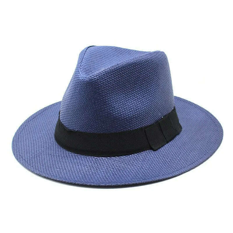 Summer Casual Paper Straw Sun Hats Men Panama Trilby Jazz Hat Outdoor UV Protection Beach Cap Bonnet - KIMLUD