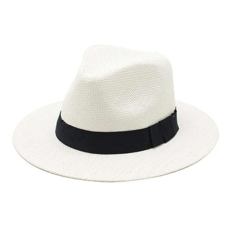 Summer Casual Paper Straw Sun Hats Men Panama Trilby Jazz Hat Outdoor UV Protection Beach Cap Bonnet - KIMLUD