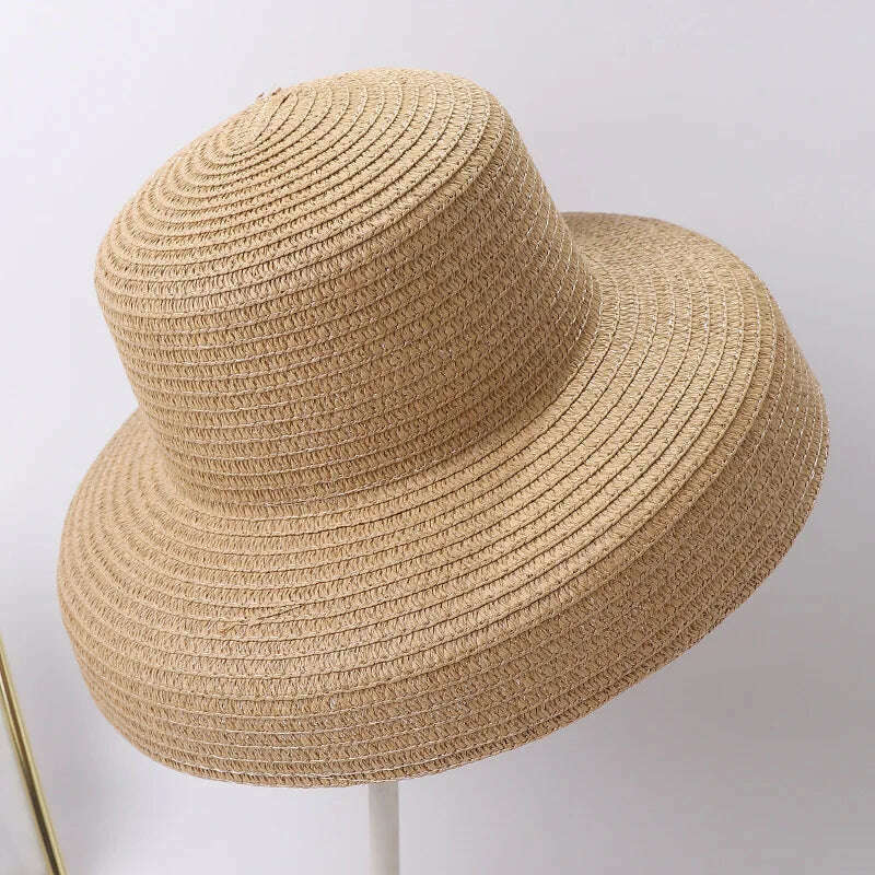 Summer Lady Pleated Straw Hat Women Hepburn Style Casual Sun Hat Large Brim Floppy Sun Hat Cap Holiday Beach Casquette Gorros - KIMLUD