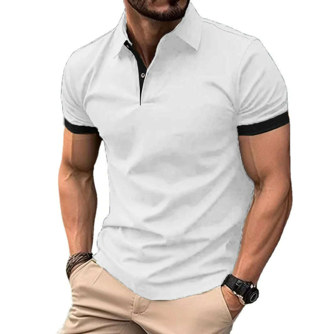 KIMLUD, Summer Men Polo Shirts Men Short Sleeve Shirt Contrast Color Lightweight Streetwear Casual  Lapel Collar Tops, White Black / Asian XXL(60-80KG), KIMLUD APPAREL - Womens Clothes