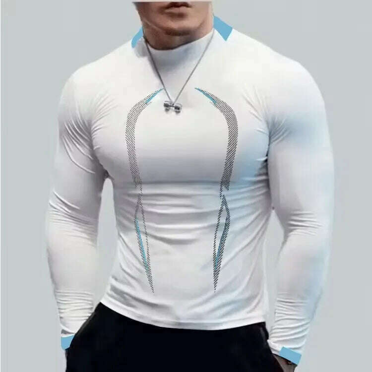 KIMLUD, Summer men's fitness  sports training Breathable short sleeve quick drying clothes men's sports fashion long sleeve T-shirt, WHITE / M, KIMLUD APPAREL - Womens Clothes