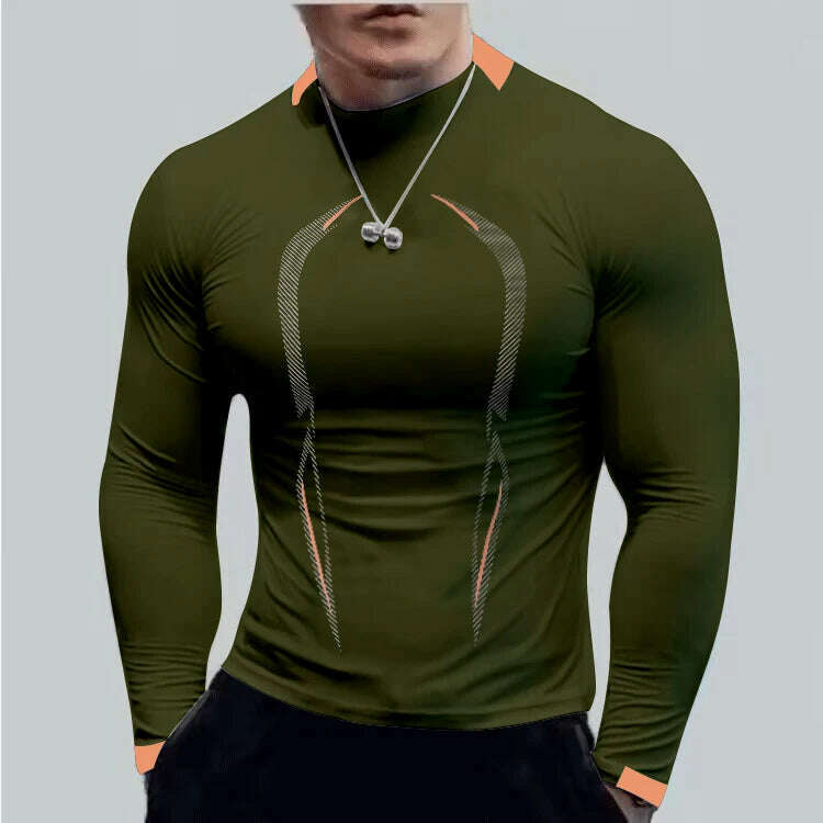 KIMLUD, Summer men's fitness  sports training Breathable short sleeve quick drying clothes men's sports fashion long sleeve T-shirt, Army Green / M, KIMLUD APPAREL - Womens Clothes