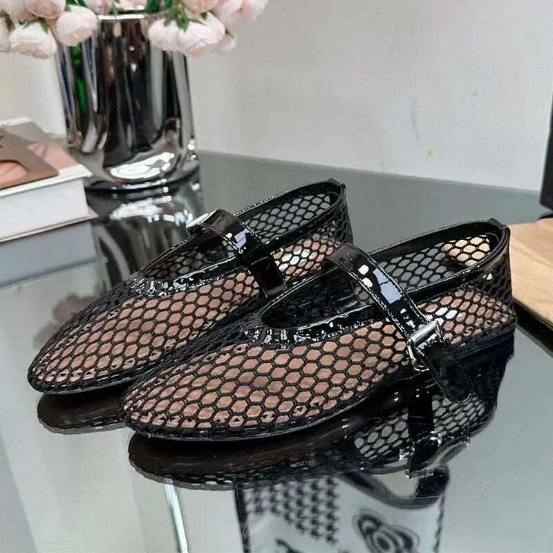 KIMLUD, Summer Mesh Flat Sandals Women Luxury Elegant Comfort Mules Shoes Fashion Brand Light Breathable Mary Jane Loafers Beach Shoe, KIMLUD Womens Clothes