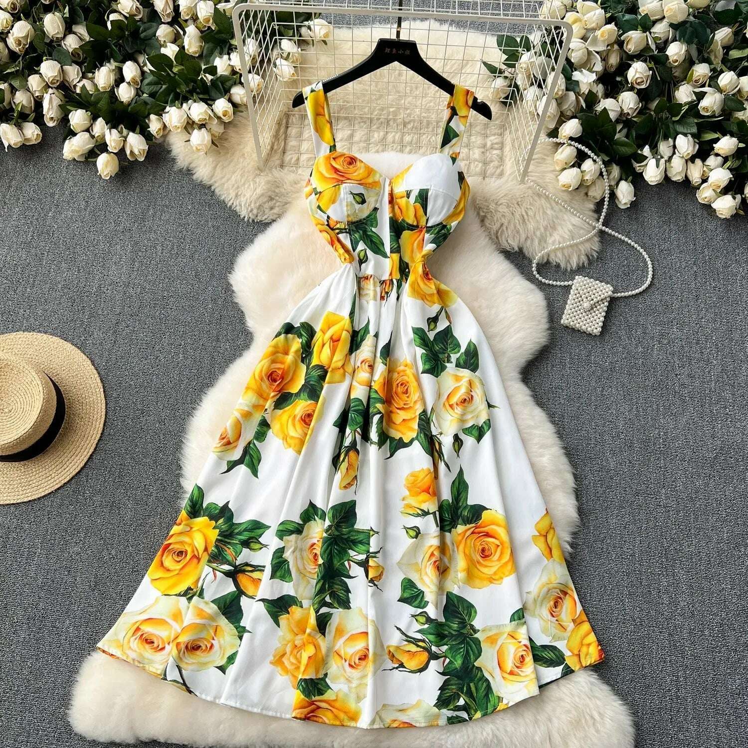 Summer Sexy Suspender Women's Printed Sleeveless V-Neck Cup Padded Back Zipper Elastic Boho Midi Vestidos Feminino Holidays 635 - KIMLUD