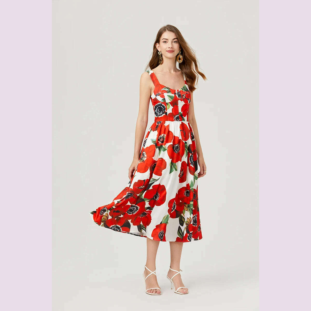 Summer Sexy Suspender Women's Printed Sleeveless V-Neck Cup Padded Back Zipper Elastic Boho Midi Vestidos Feminino Holidays 635 - KIMLUD