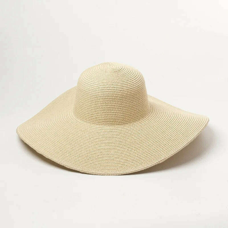 KIMLUD, Summer Simple Floppy Sun Hat Women Wide Brim Beach Hat Girls Seaside Travel Foldable Straw Hat Sunscreen UV Protection Lady Cap, beige / Brim 11cm, KIMLUD APPAREL - Womens Clothes