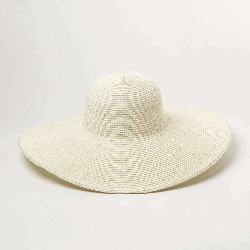 KIMLUD, Summer Simple Floppy Sun Hat Women Wide Brim Beach Hat Girls Seaside Travel Foldable Straw Hat Sunscreen UV Protection Lady Cap, milk white / Brim 11cm, KIMLUD APPAREL - Womens Clothes