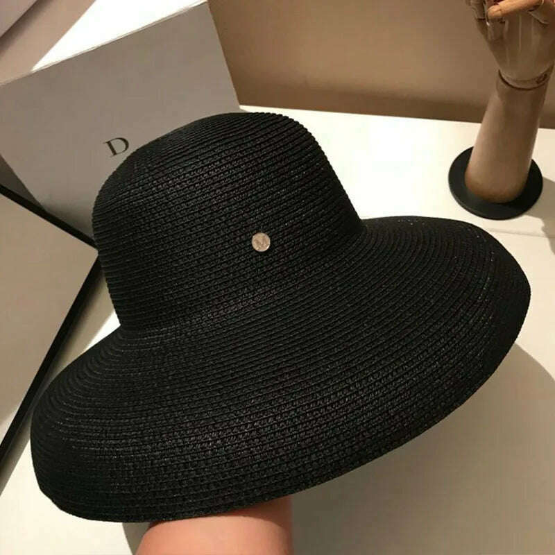 Summer Wide Brim Beach Sun Hat Big Floppy Women Hat Red Black White Red UV Sun Block Straw Hat Foldable Travel Derby Hat - KIMLUD