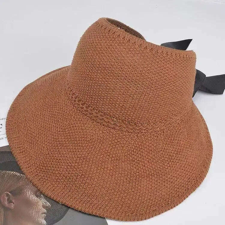 KIMLUD, Summer Women Empty Sun Hat Breathable Hollow Foldable Big Brim Sun-proof Visor Cap Straw Hat Outdoor Travel UV Beach Cap, Coffee, KIMLUD APPAREL - Womens Clothes