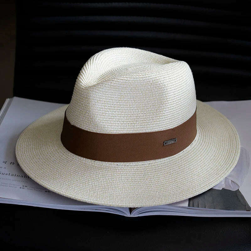 KIMLUD, Summer Women Straw Hats Sun Visor Cap Leisure Elegant Panama Hat For Men Gentleman Formal Hat Manattend  Party Quality Hat Gifts, Beige / M 55-57.5cm / China, KIMLUD APPAREL - Womens Clothes