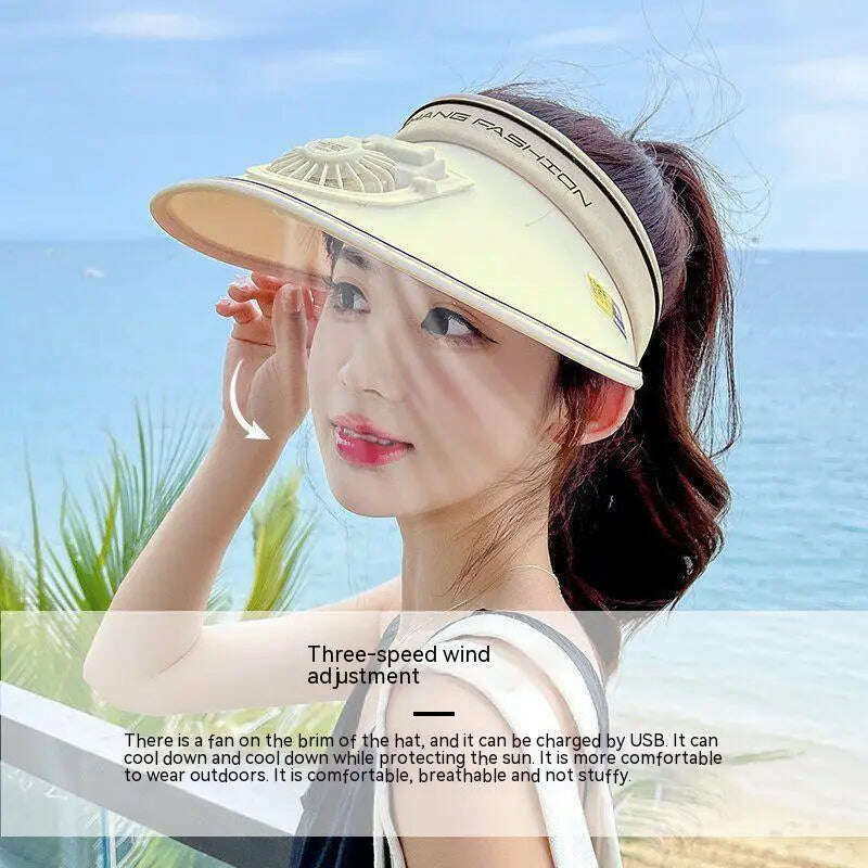 KIMLUD, Sun Visor Women Hats with Fan-Three Temp Settings-Large Area Sun Protection Adjustable Elastic Buckle, KIMLUD Womens Clothes