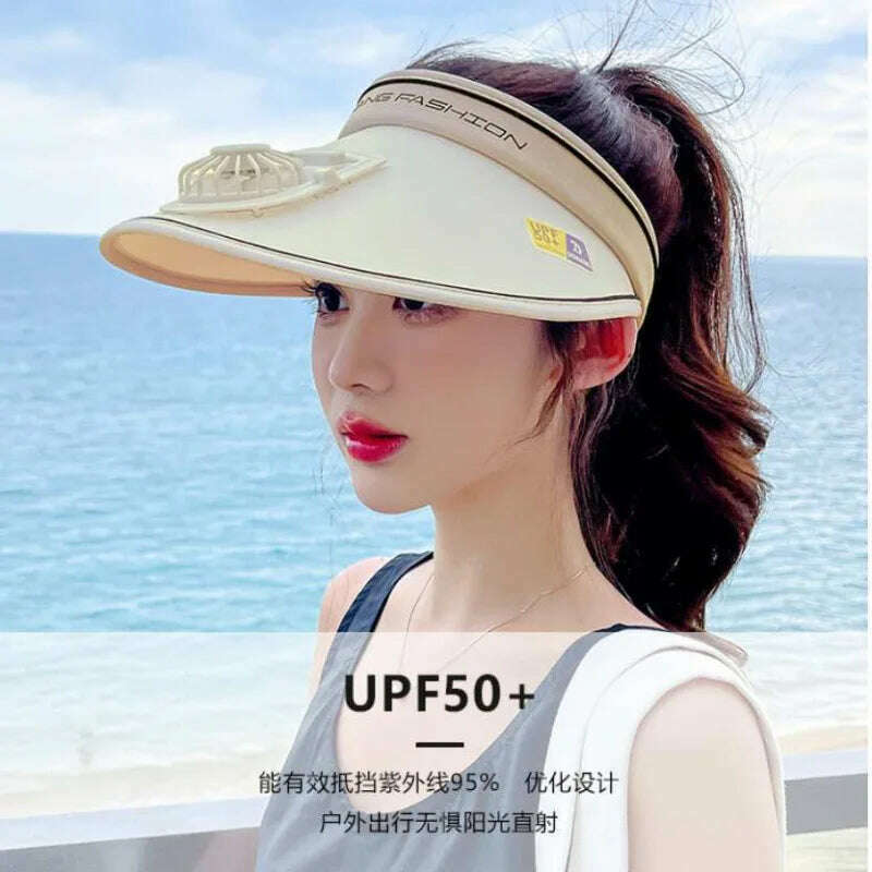 KIMLUD, Sun Visor Women Hats with Fan-Three Temp Settings-Large Area Sun Protection Adjustable Elastic Buckle, KIMLUD Womens Clothes