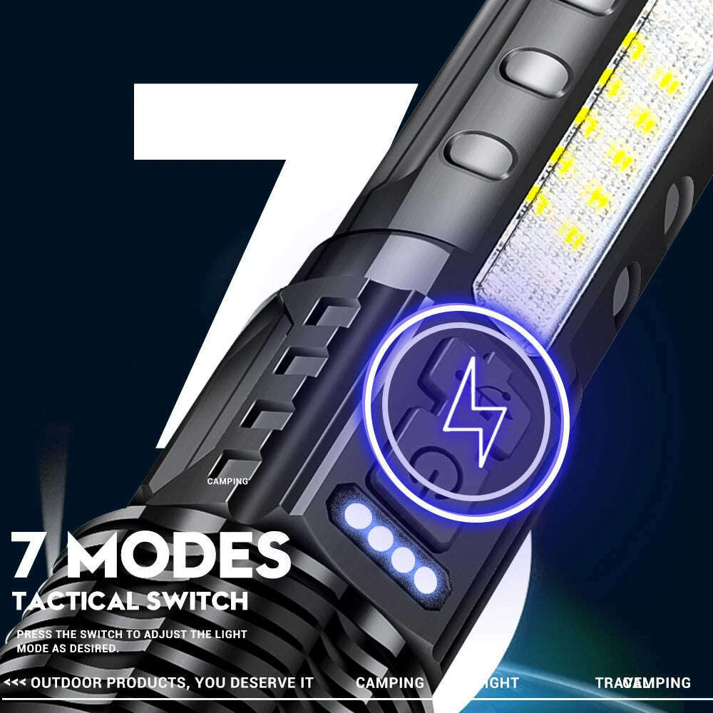 KIMLUD, Super Bright P70/G50 Flashlight Powerful 8Modes Emergency Tactical Power Display Light 18650 Built-in Rechargeable T6+COB Torch, KIMLUD Womens Clothes