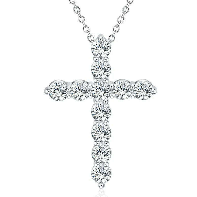 Super shiny AAA Zircon 925 Sterling Silver Cross Pendant Necklaces For Women Party Charm Wedding Fashion Jewelry Gifts - KIMLUD