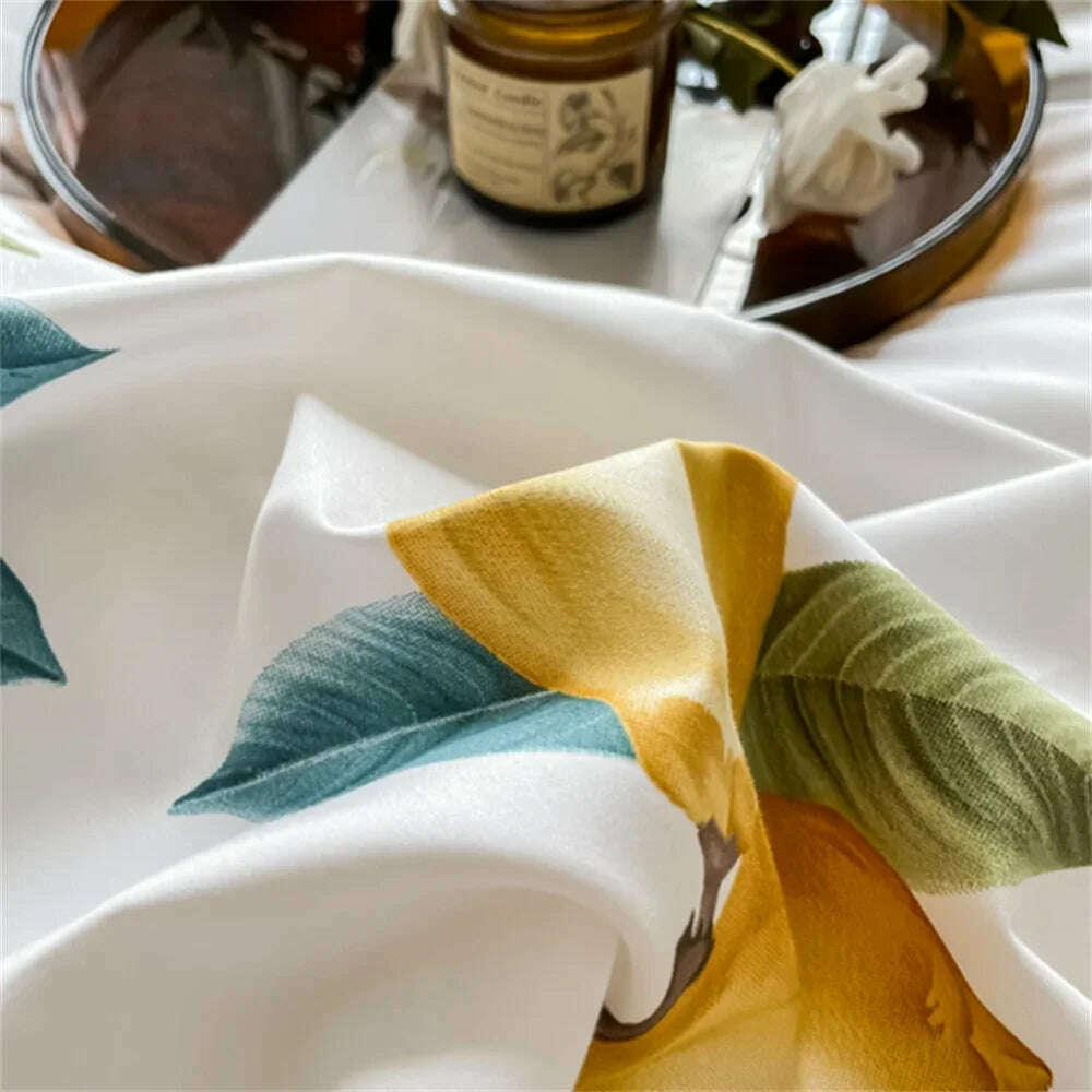 KIMLUD, Svetanya Yellow Lemon Fruit Fresh Bedding Set Satin Egyptian Cotton Duvet Cover Set Queen King Size Linens Pillowcases, KIMLUD Womens Clothes