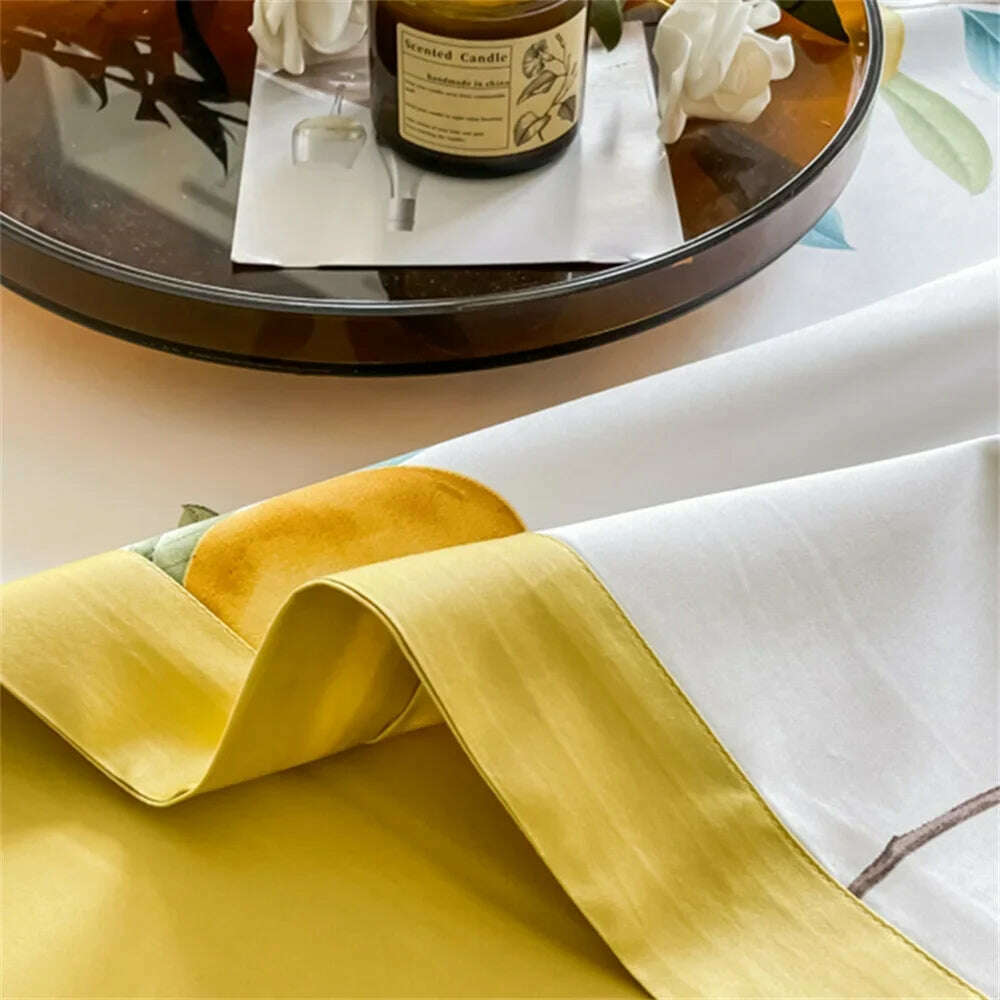 KIMLUD, Svetanya Yellow Lemon Fruit Fresh Bedding Set Satin Egyptian Cotton Duvet Cover Set Queen King Size Linens Pillowcases, KIMLUD Womens Clothes