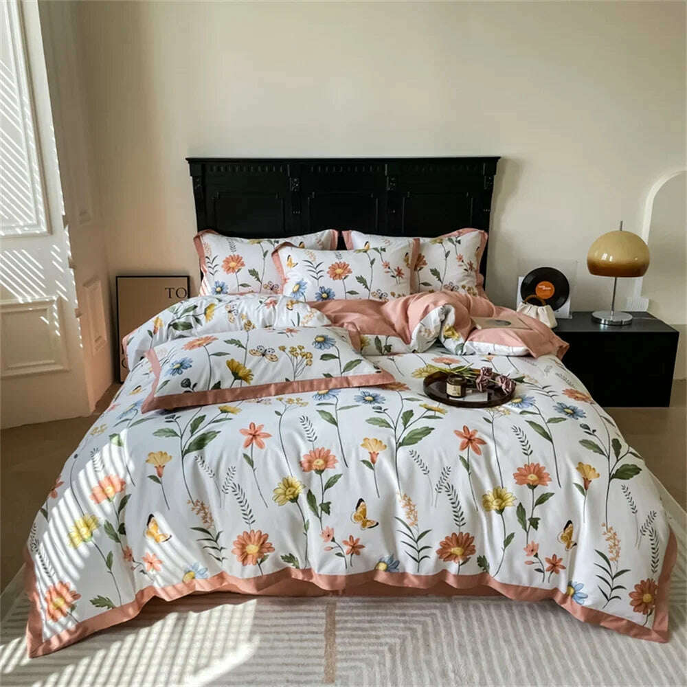 KIMLUD, Svetanya Yellow Lemon Fruit Fresh Bedding Set Satin Egyptian Cotton Duvet Cover Set Queen King Size Linens Pillowcases, KIMLUD Womens Clothes