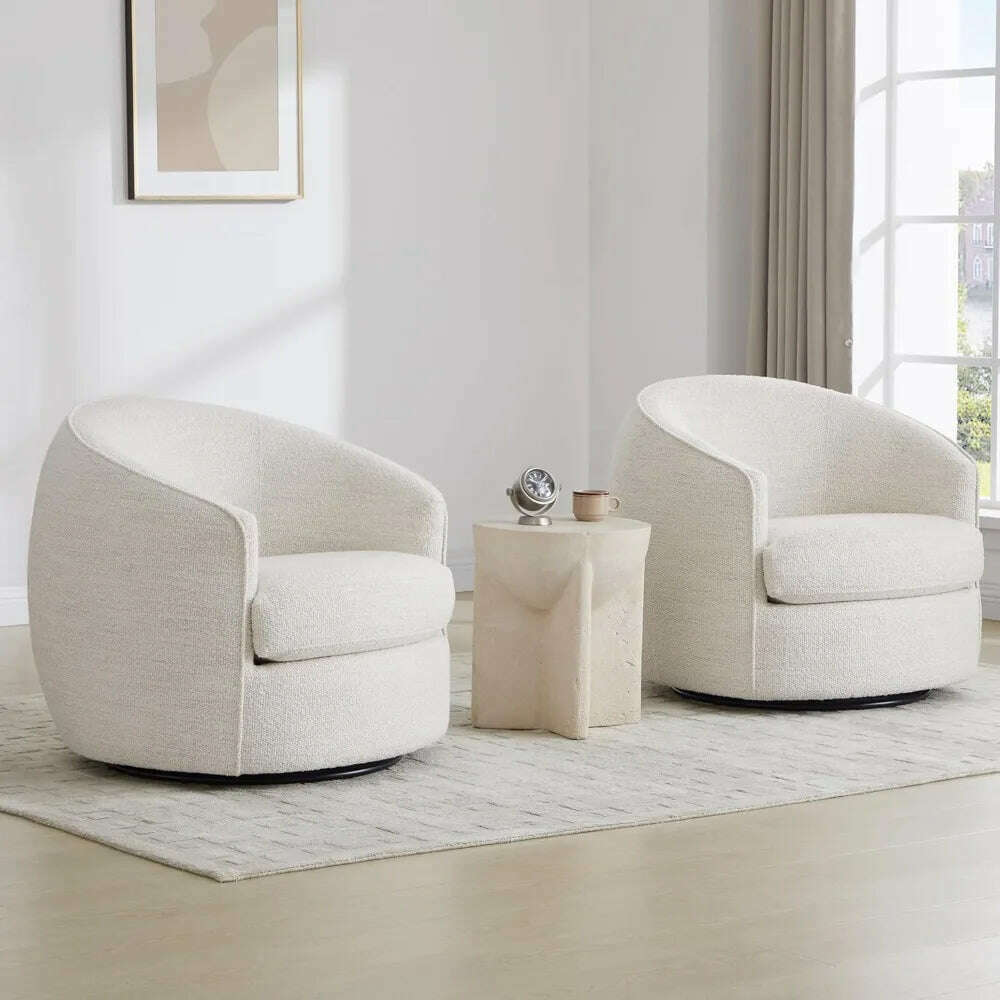 KIMLUD, Swivel Barrel Chair, Modern Comfy Boucle Accent Chair for Living Room Durable Construction Cozy Corner Companion , Cream, KIMLUD Womens Clothes