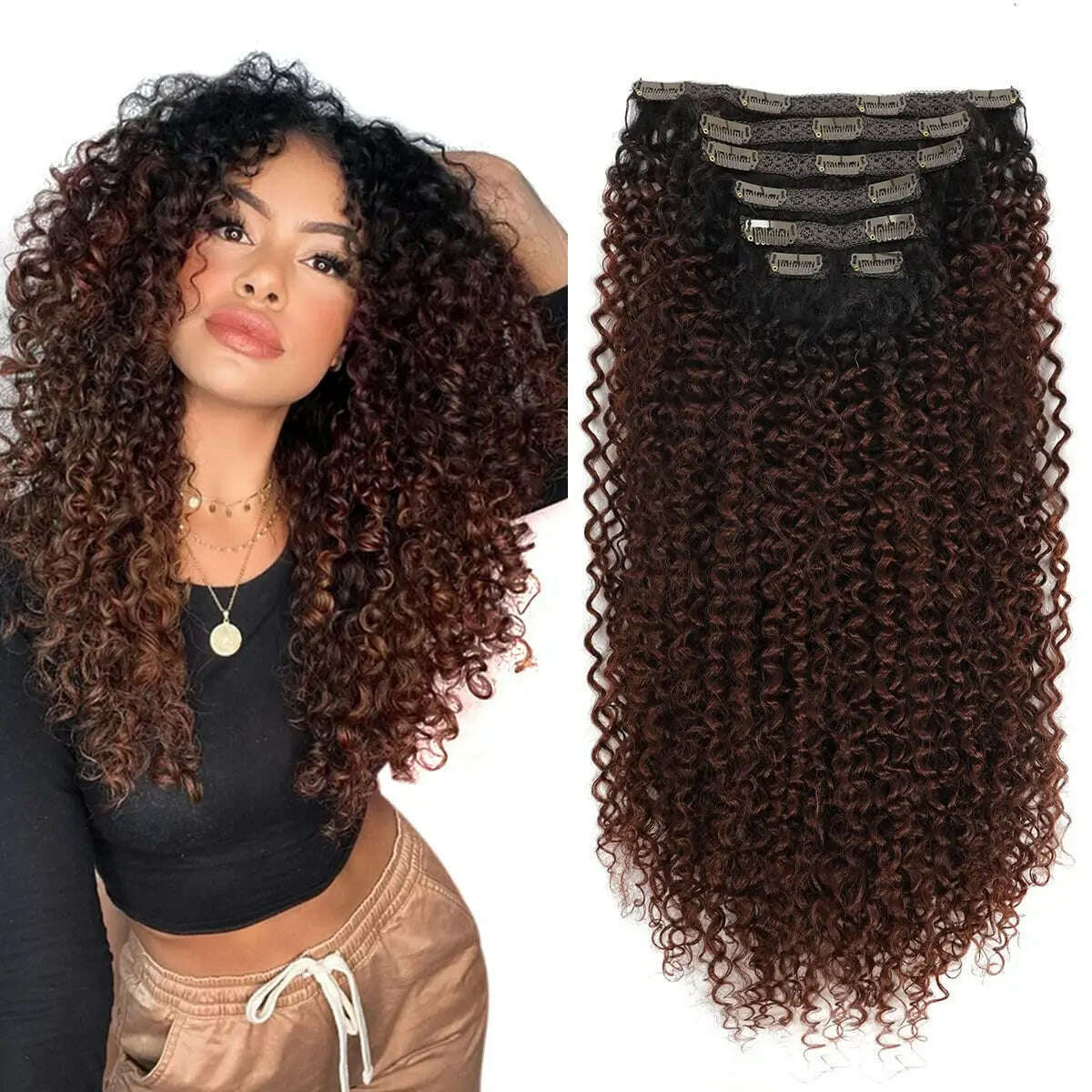 KIMLUD, Synthetic Clip In Hair Extension Full Head Long 26”140g Afro Kinky Curly Fake Hair Pieces Clip-on Blacke Brown hairpin For Women, KIMLUD Womens Clothes