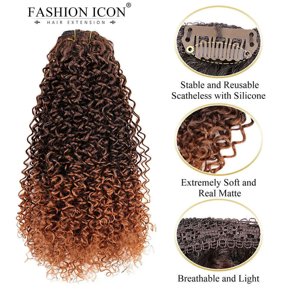 Synthetic Clip In Hair Extension Full Head Long 26”140g Afro Kinky Curly Fake Hair Pieces Clip-on Blacke Brown hairpin For Women - KIMLUD