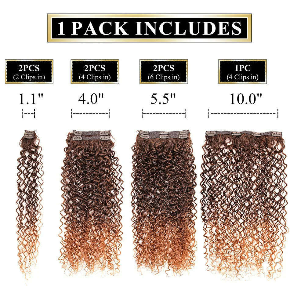 Synthetic Clip In Hair Extension Full Head Long 26”140g Afro Kinky Curly Fake Hair Pieces Clip-on Blacke Brown hairpin For Women - KIMLUD