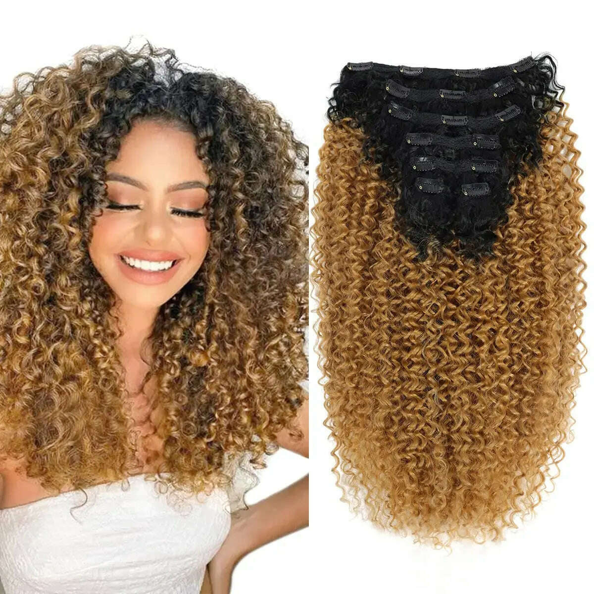 Synthetic Clip In Hair Extension Full Head Long 26”140g Afro Kinky Curly Fake Hair Pieces Clip-on Blacke Brown hairpin For Women - KIMLUD