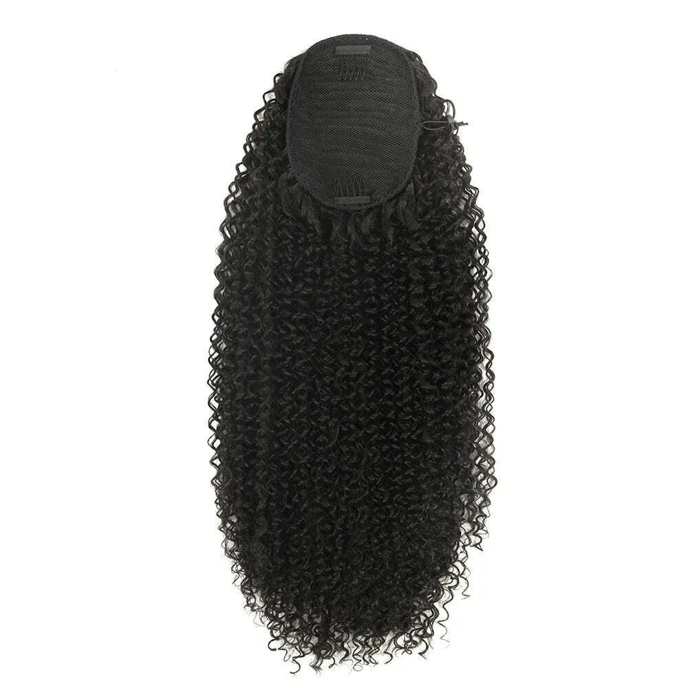 Synthetic Jerry Curly Ponytail 24Inch Soft Black Drawstring Ponytail Curly Clip in Hair Extension Pony Tail Hairpieces for Women - KIMLUD