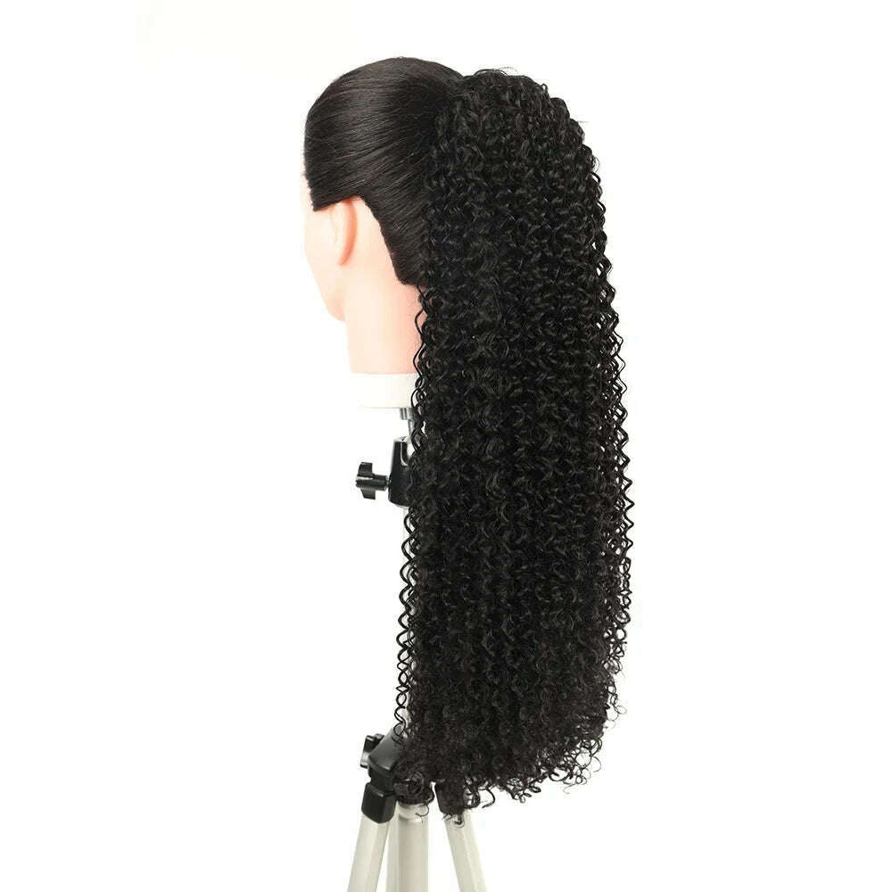 Synthetic Jerry Curly Ponytail 24Inch Soft Black Drawstring Ponytail Curly Clip in Hair Extension Pony Tail Hairpieces for Women - KIMLUD