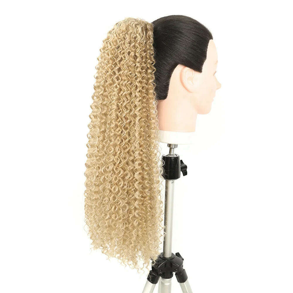 Synthetic Jerry Curly Ponytail 24Inch Soft Black Drawstring Ponytail Curly Clip in Hair Extension Pony Tail Hairpieces for Women - KIMLUD