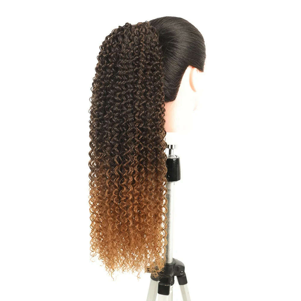 Synthetic Jerry Curly Ponytail 24Inch Soft Black Drawstring Ponytail Curly Clip in Hair Extension Pony Tail Hairpieces for Women - KIMLUD