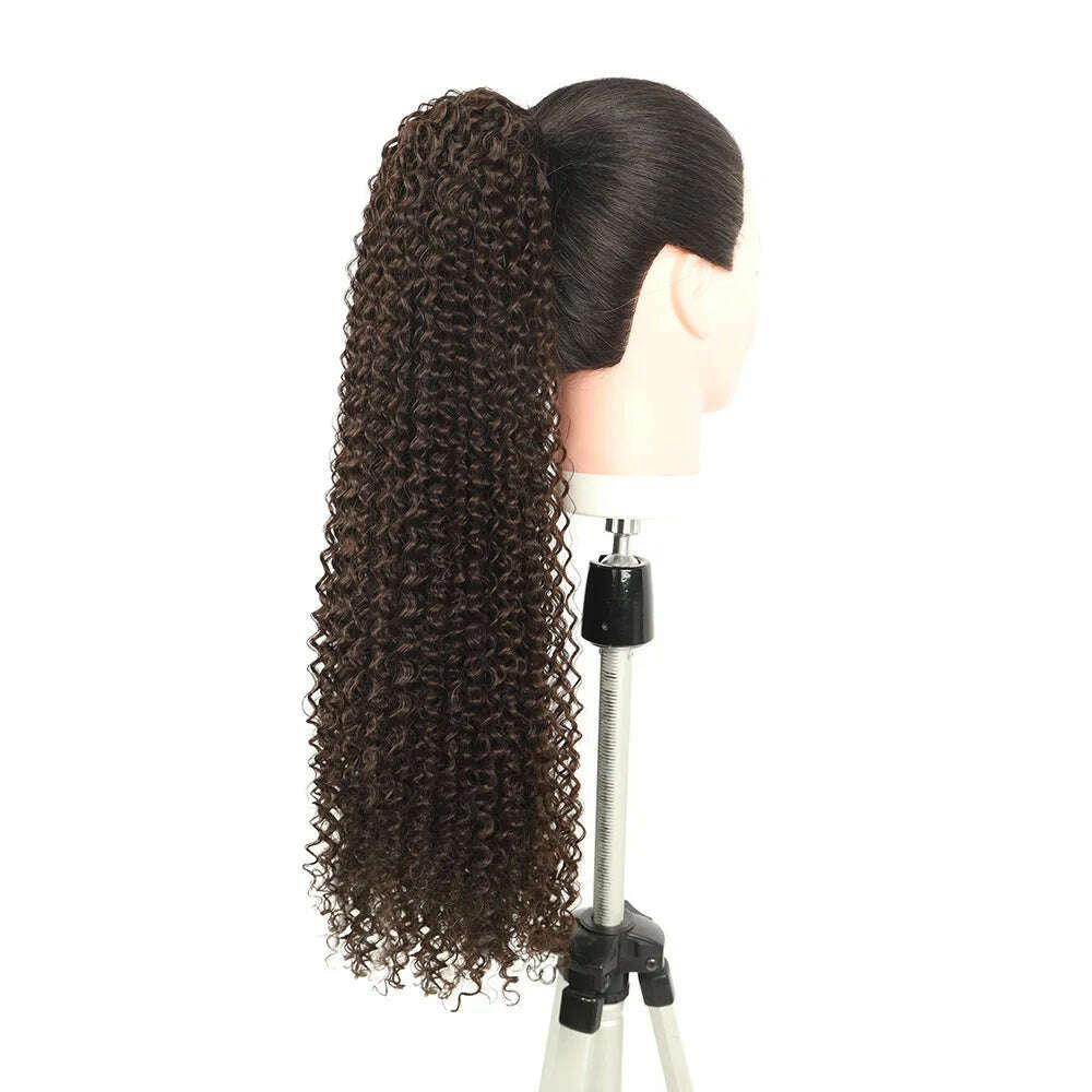 Synthetic Jerry Curly Ponytail 24Inch Soft Black Drawstring Ponytail Curly Clip in Hair Extension Pony Tail Hairpieces for Women - KIMLUD