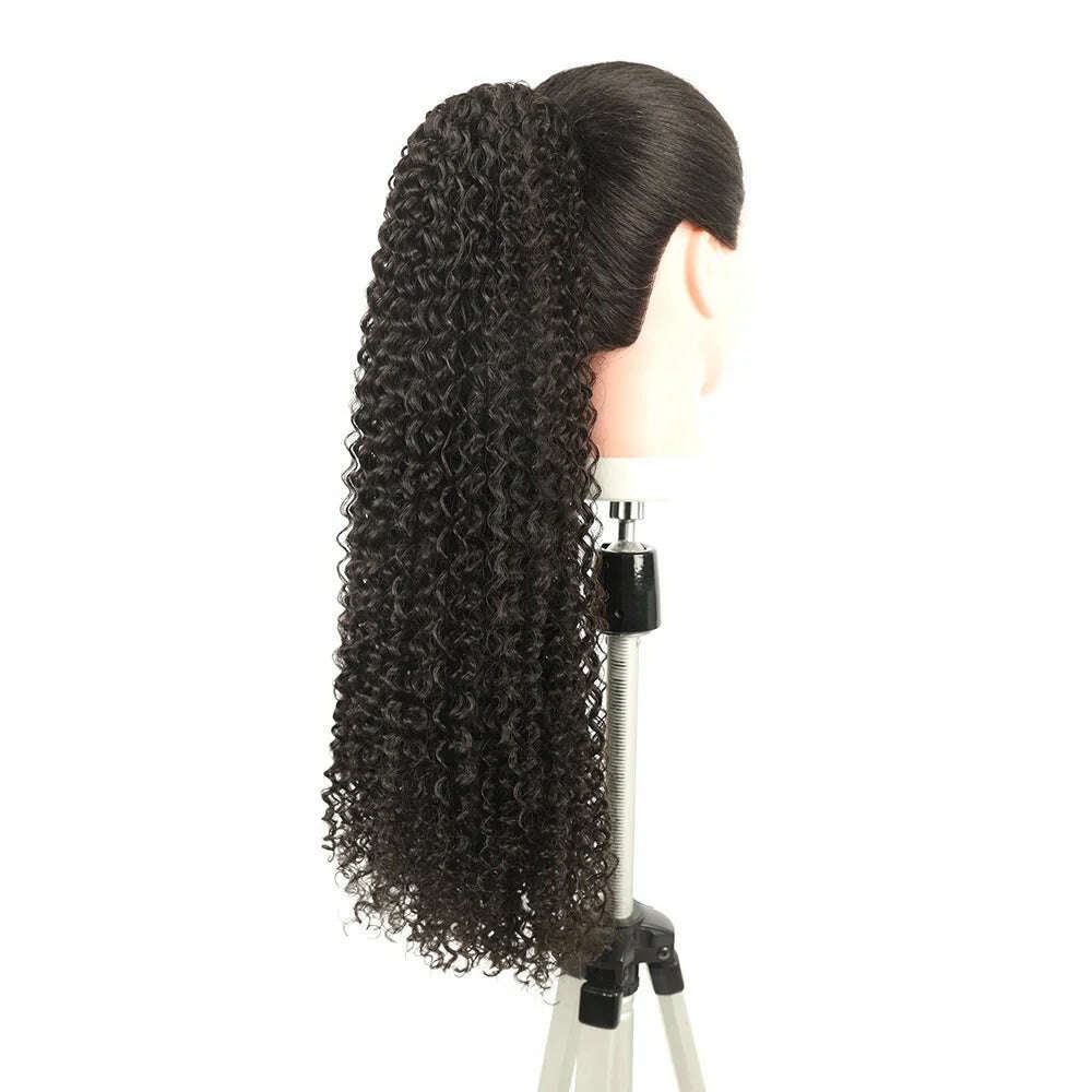 Synthetic Jerry Curly Ponytail 24Inch Soft Black Drawstring Ponytail Curly Clip in Hair Extension Pony Tail Hairpieces for Women - KIMLUD