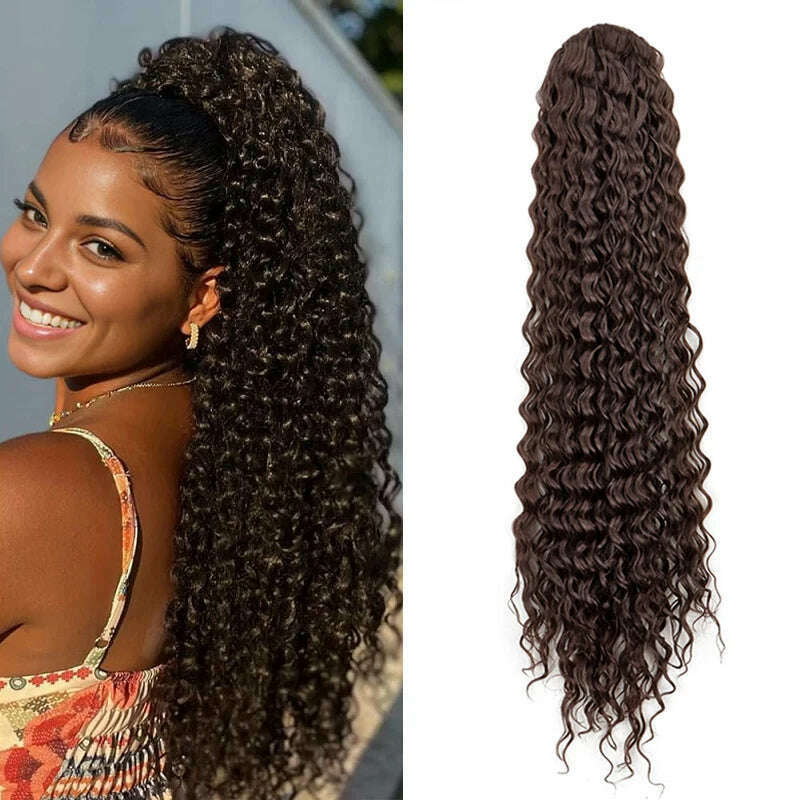 Synthetic Long 22Inch Kinky Curly Ponytail Extensions Clip in Drawstring Ponytail Wig Afro Pony Tail Women Hairpiece - KIMLUD