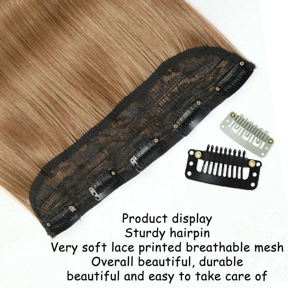 KIMLUD, Synthetic Long Straight Clip In One Piece Hair Extension 5 Clips False Blonde Hair Brown Black Heat Resistant Fake Hair, KIMLUD Womens Clothes