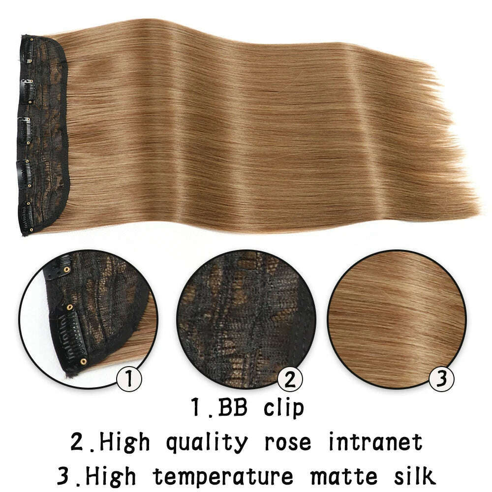 KIMLUD, Synthetic Long Straight Clip In One Piece Hair Extension 5 Clips False Blonde Hair Brown Black Heat Resistant Fake Hair, KIMLUD Womens Clothes