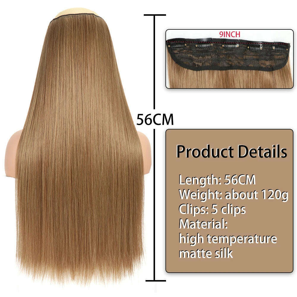 Synthetic Long Straight Clip In One Piece Hair Extension 5 Clips False Blonde Hair Brown Black Heat Resistant Fake Hair - KIMLUD