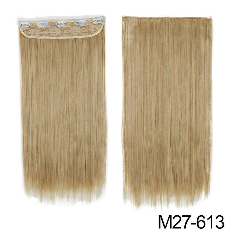 KIMLUD, Synthetic Long Straight Clip In One Piece Hair Extension 5 Clips False Blonde Hair Brown Black Heat Resistant Fake Hair, M27-613 / 24inches / CHINA, KIMLUD APPAREL - Womens Clothes