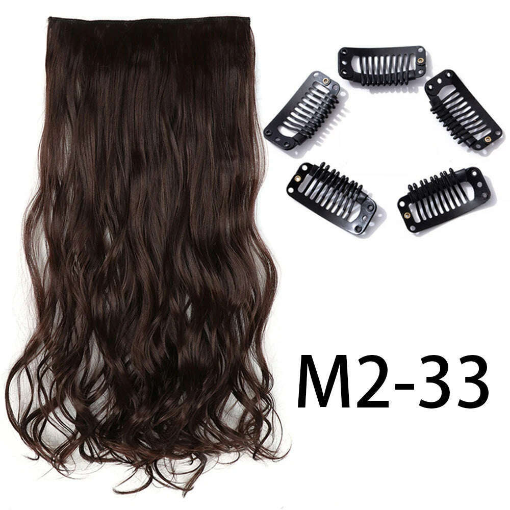 Synthetic Long Straight Clip In One Piece Hair Extension 5 Clips False Blonde Hair Brown Black Heat Resistant Fake Hair - KIMLUD