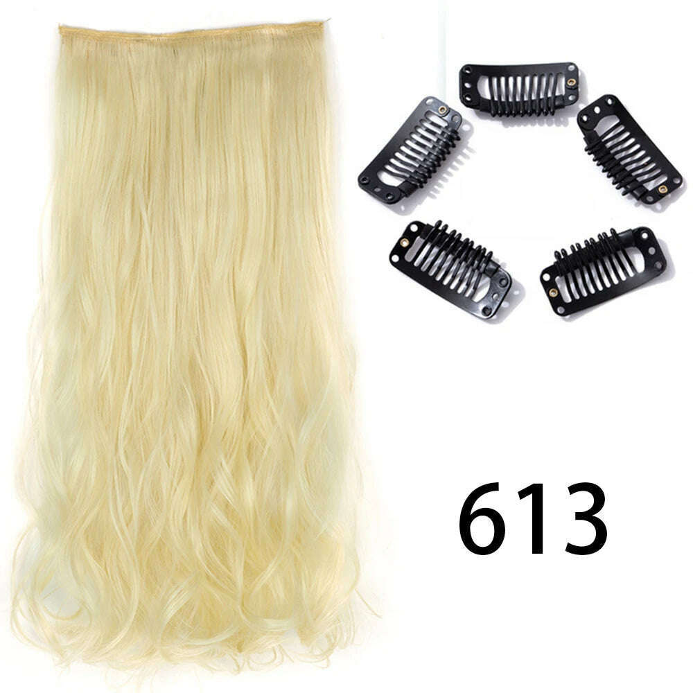 Synthetic Long Straight Clip In One Piece Hair Extension 5 Clips False Blonde Hair Brown Black Heat Resistant Fake Hair - KIMLUD