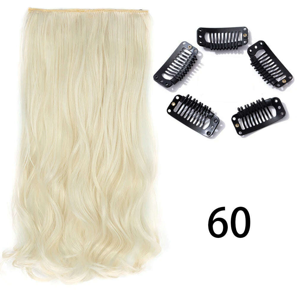 KIMLUD, Synthetic Long Straight Clip In One Piece Hair Extension 5 Clips False Blonde Hair Brown Black Heat Resistant Fake Hair, 60 / 24inches / CHINA, KIMLUD APPAREL - Womens Clothes