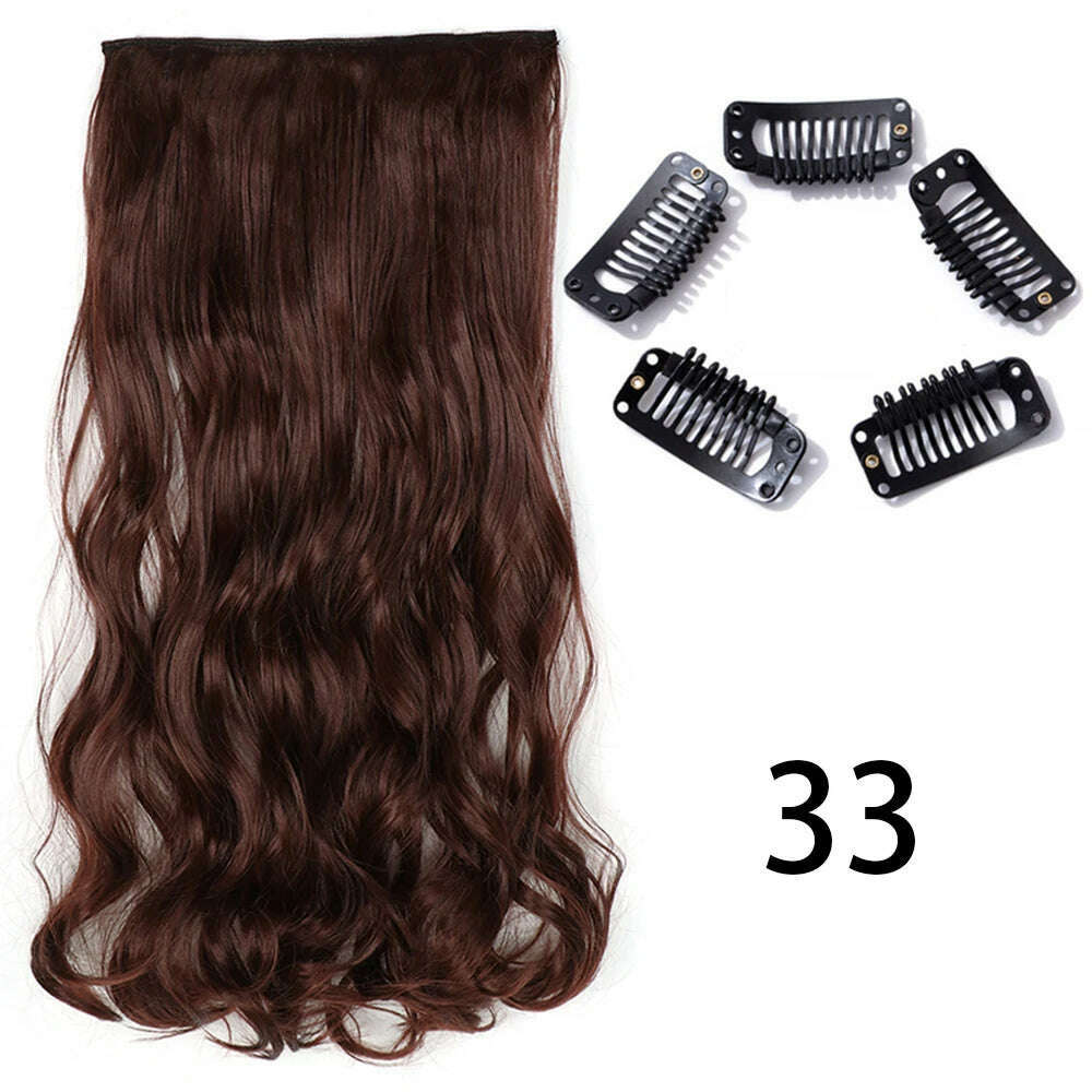 Synthetic Long Straight Clip In One Piece Hair Extension 5 Clips False Blonde Hair Brown Black Heat Resistant Fake Hair - KIMLUD