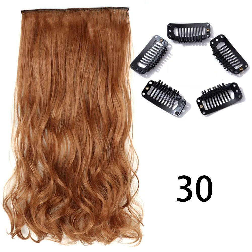 Synthetic Long Straight Clip In One Piece Hair Extension 5 Clips False Blonde Hair Brown Black Heat Resistant Fake Hair - KIMLUD