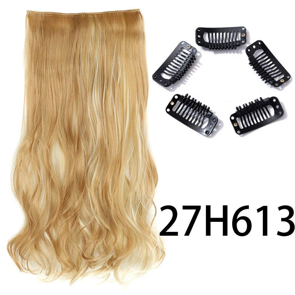 Synthetic Long Straight Clip In One Piece Hair Extension 5 Clips False Blonde Hair Brown Black Heat Resistant Fake Hair - KIMLUD