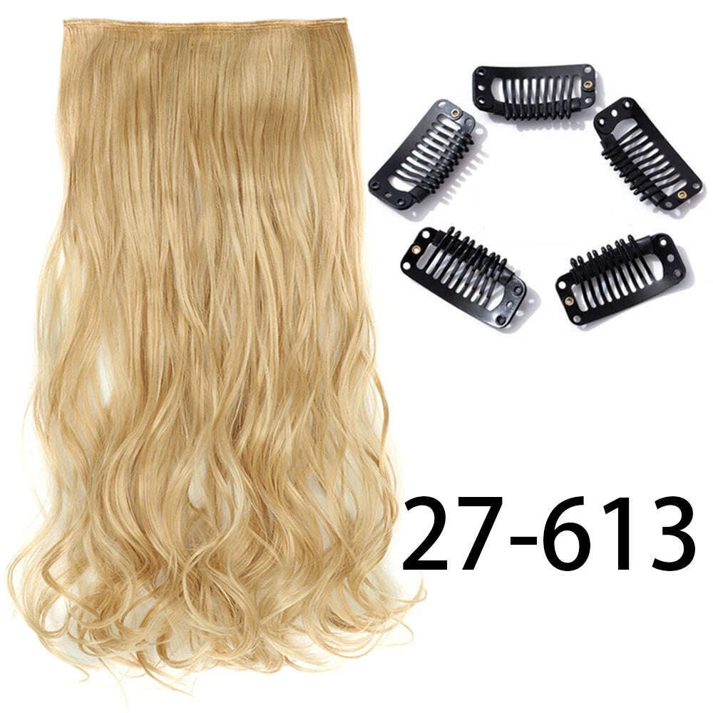 Synthetic Long Straight Clip In One Piece Hair Extension 5 Clips False Blonde Hair Brown Black Heat Resistant Fake Hair - KIMLUD